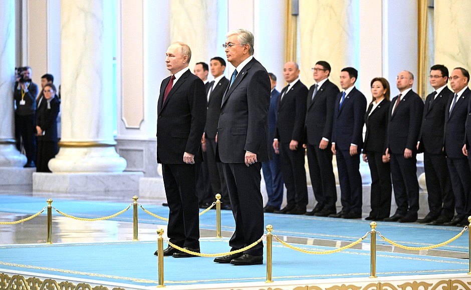 Official ceremony to welcome Vladimir Putin by President of Kazakhstan Kassym-Jomart Tokayev.
