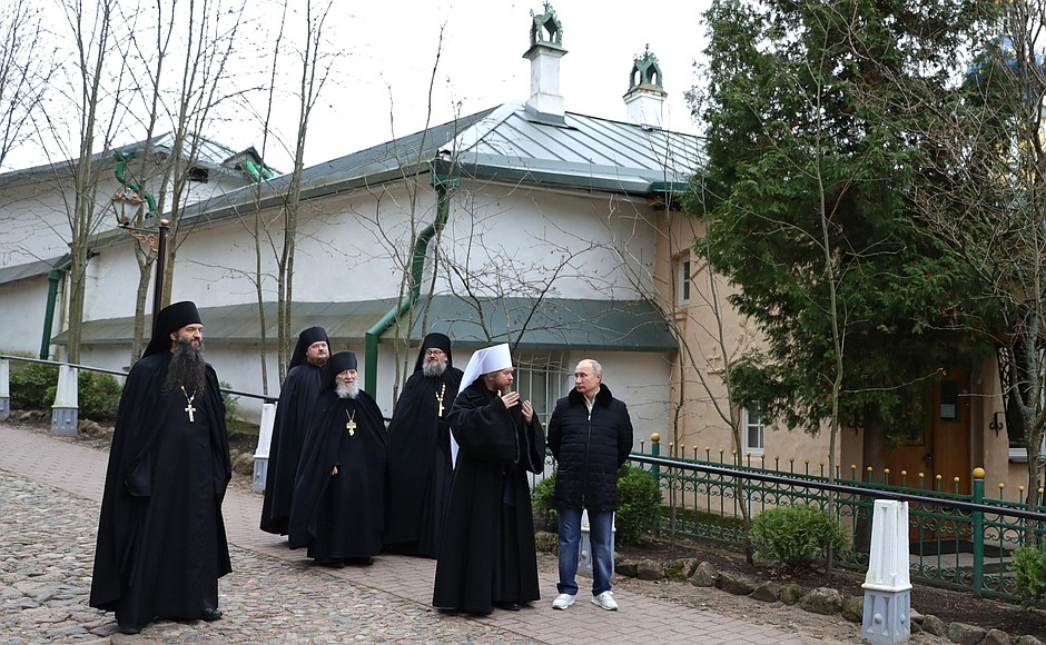 During the visit to the Holy Dormition Pskovo-Pechersky Monastery.