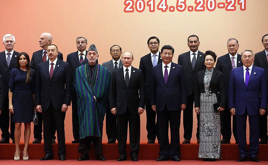 Participants in the summit meeting of the Conference on Interaction and Confidence Building Measures in Asia.