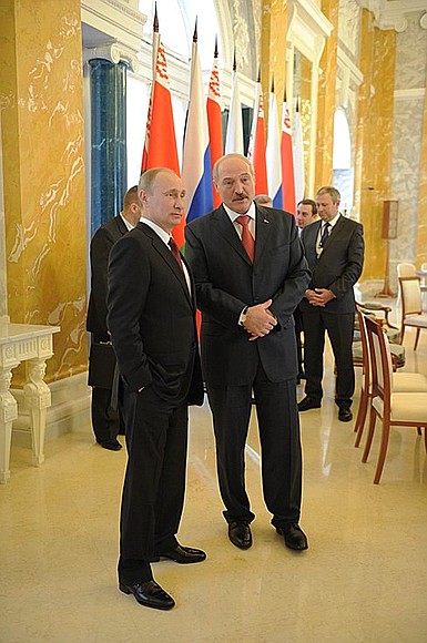 With President of Belarus Alexander Lukashenko after the meeting of the Russia-Belarus Union State Supreme State Council.