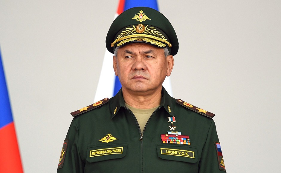 Defence Minister Sergei Shoigu at the opening ceremony of the Army 2021 International Military Technical Forum and the International Army Games 2021.