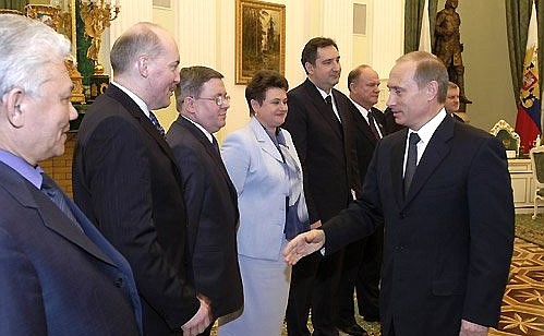 President Putin meeting with the leaders of the Federation Council and State Duma parties.