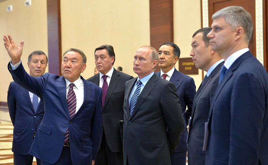With President of Kazakhstan Nursultan Nazarbayev (left) at The Development of the Transport and Logistics Potential of Eurasia and Astana Expo 2017 exhibitions.