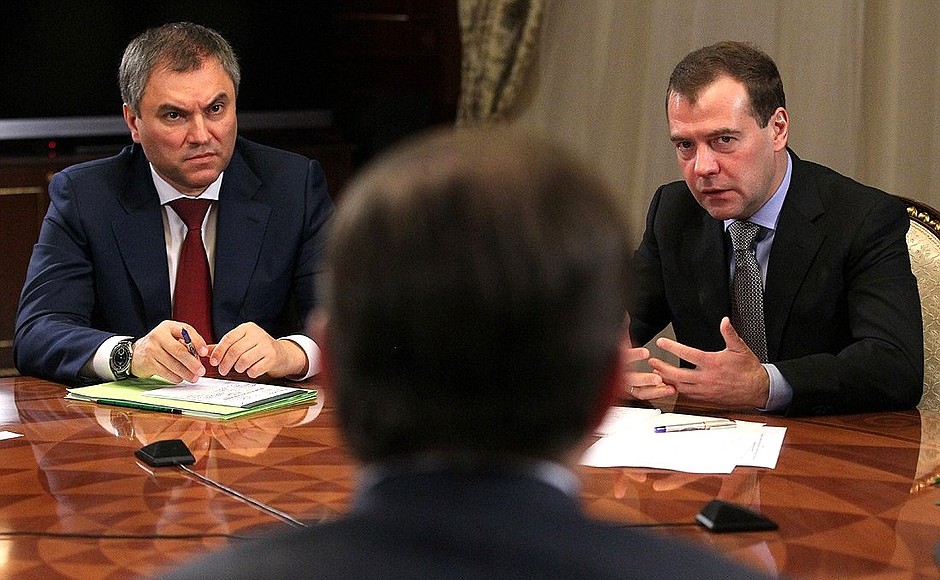 Meeting with regional representatives. With First Deputy Chief of Staff of the Presidential Executive Office Vyacheslav Volodin (left).