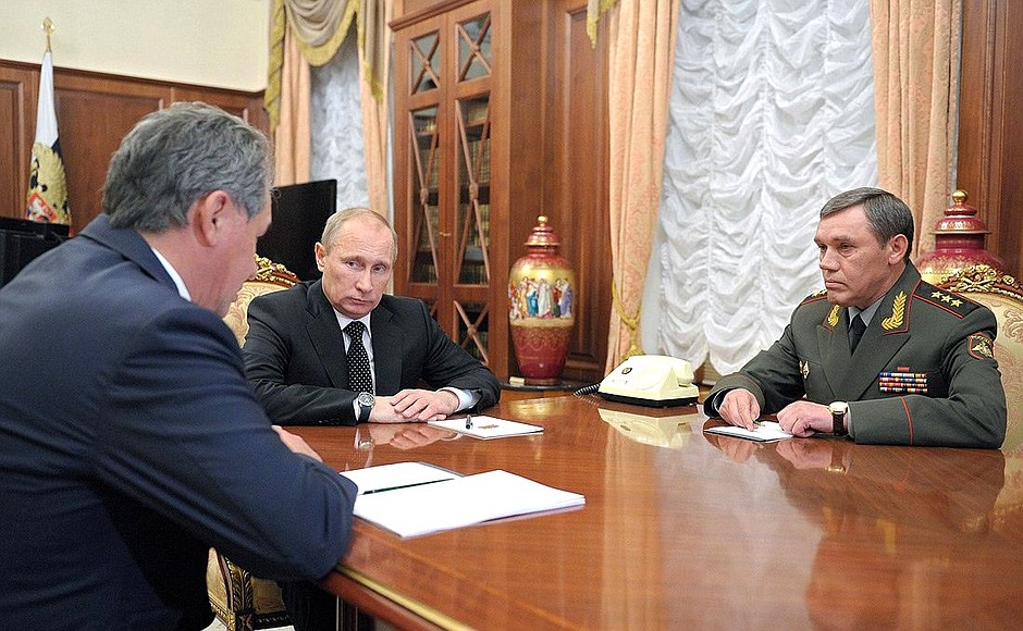 With Defence Minister Sergei Shoigu (left) and proposed Chief of the General Staff of the Russian Armed Forces Valery Gerasimov.