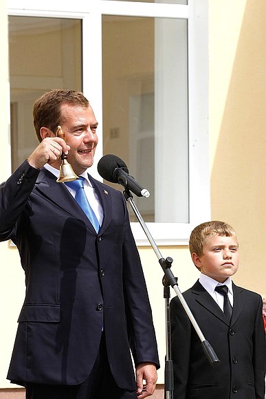 On Knowledge Day Dmitry Medvedev rang the first school bell at the opening ceremony of the Stavropol Presidential Cadet Academy.