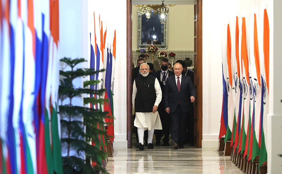 With Prime Minister of India Narendra Modi before the Russian-Indian talks.