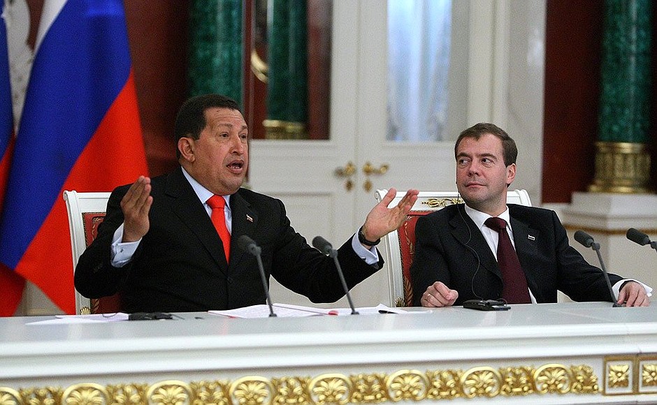 Joint news conference following Russian-Venezuelan talks. With President of Venezuela Hugo Chavez.