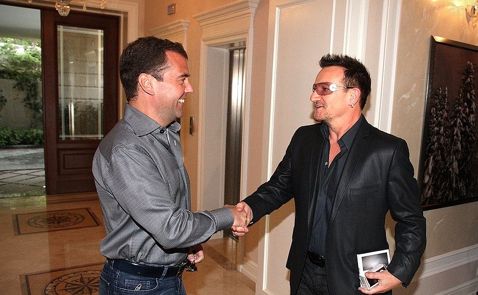With Bono, lead singer of Irish band U2.