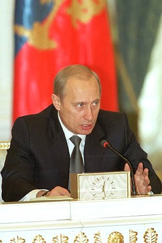 President Putin addressing a meeting with members of the Presidium of the Central Council of the public organisation Russian Agrarian Movement.