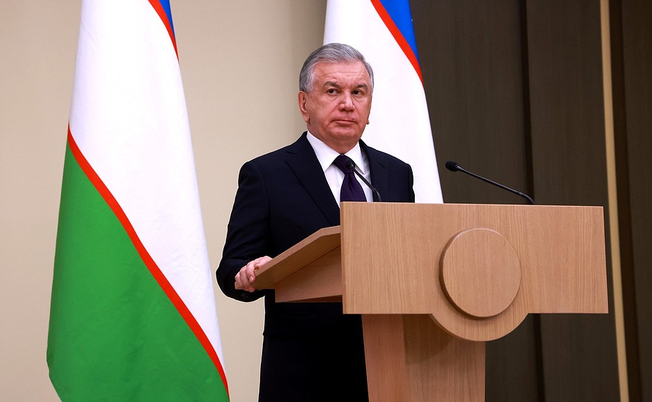 President of Uzbekistan Shavkat Mirziyoyev during the launch of Russian gas supplies to Uzbekistan via Kazakhstan.