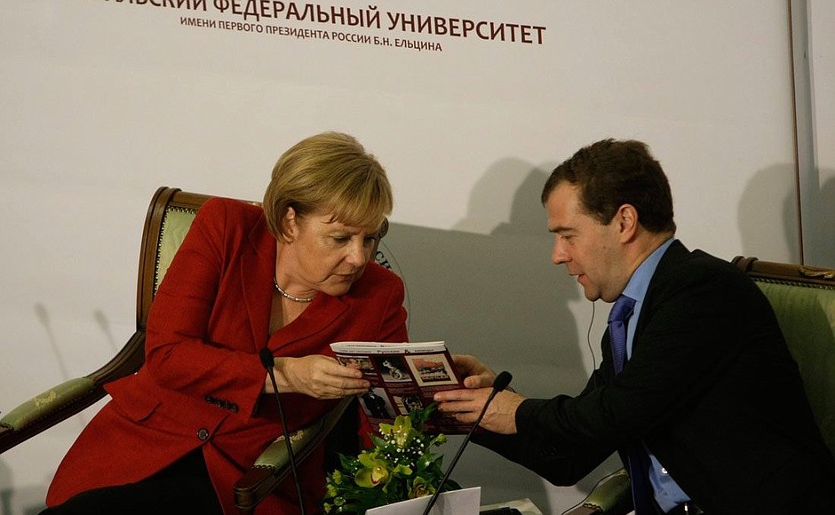 Petersburg Dialogue Russian-German Public Forum. With Federal Chancellor of Germany Angela Merkel.