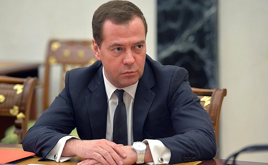 Prime Minister Dmitry Medvedev at a meeting with permanent members of the Security Council.