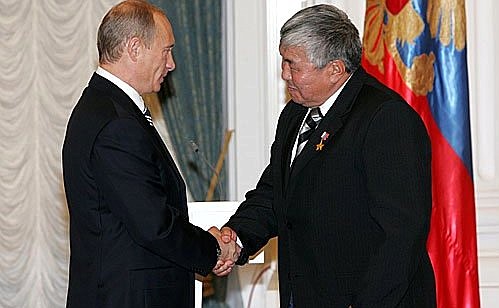 At the state awards ceremony. Babu-Dorzho Mikhailov, a senior shepherd of the Ononskoe production enterprise, was awarded a Hero of Russia award for the heroism and selflessness demonstrated while saving flocks of sheep from armed bandits.