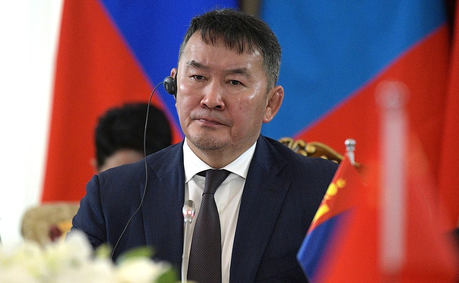 President of Mongolia Khaltmaagiin Battulga at the trilateral Russia-China-Mongolia meeting.