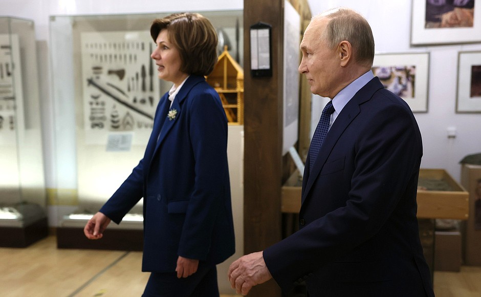 With Director of the All-Russian Museum of History and Ethnography Irina Zhukova during the tour of the Museum Rows exhibition complex.
