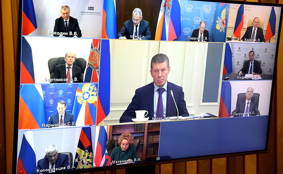 Participants in a meeting with permanent members of the Security Council (held via videoconference).