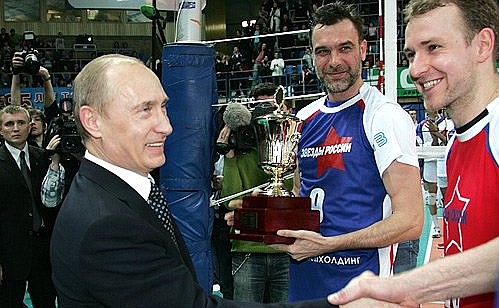 After the volleyball match between the Stars of Russia team and the Stars of the World team.