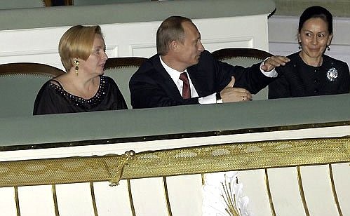 President Putin at a performance of Romeo and Juliet. The wife of the French Ambassador Marie Elisabeth Cadet (right).