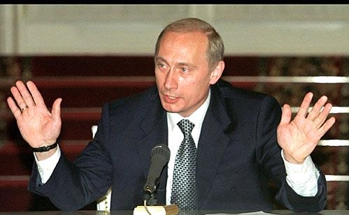 President Putin at a news conference at the end of Russian-French negotiations.