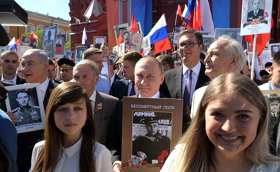Vladimir Putin took part in the march organised by the Immortal Regiment national public civil-patriotic movement.
