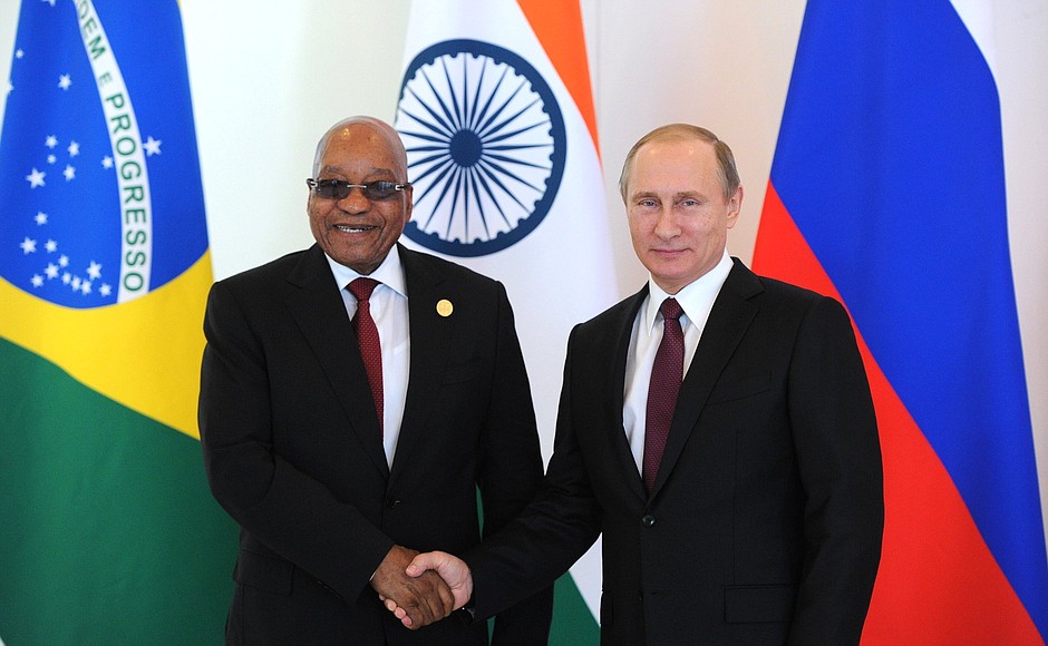 Before the start of an informal meeting of the BRICS leaders. With President of South Africa Jacob Zuma.
