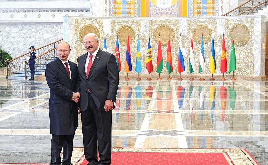With President of Belarus Alexander Lukashenko before a meeting of the CIS Council of Heads of State.