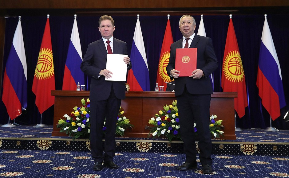 Ceremony held to exchange documents signed during the Russian President’s state visit to Kyrgyzstan.
