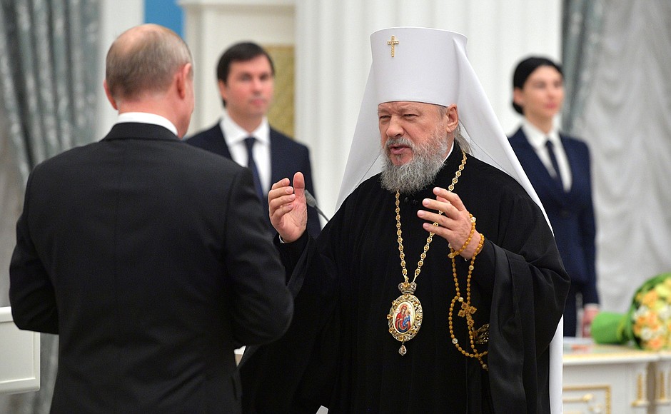 Ceremony for presenting state decorations. The Order for Services to the Fatherland III degree was awarded to Metropolitan Antony.