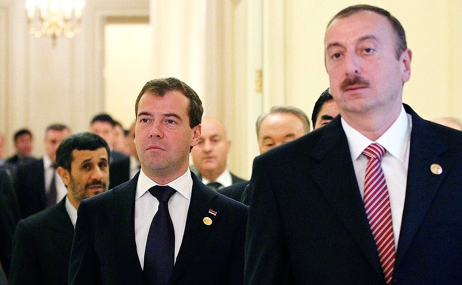 Before the start of the third Caspian Summit. With President of Azerbaijan Ilham Aliyev.