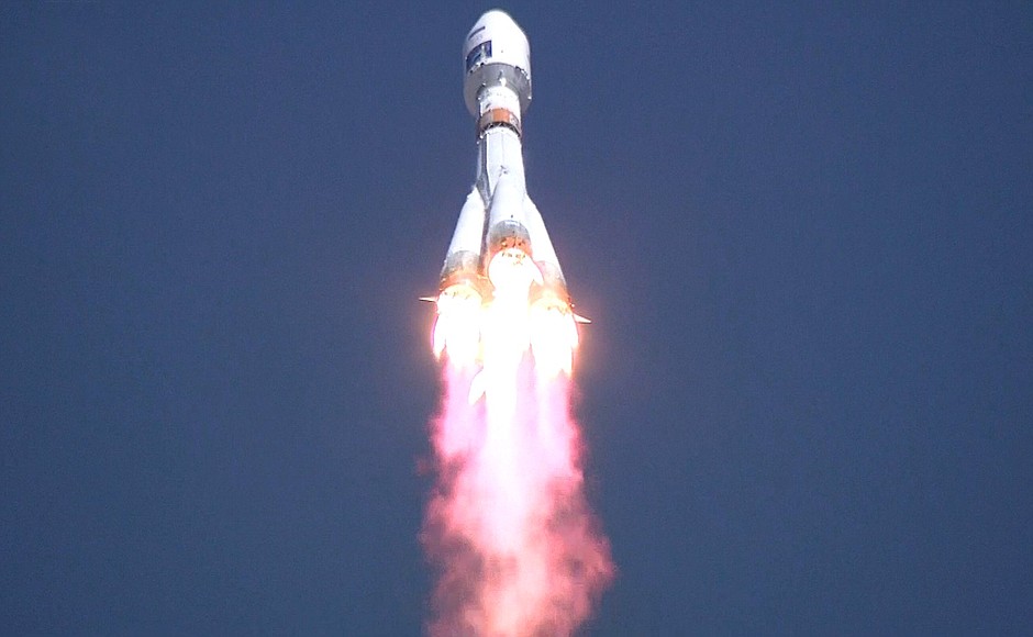 The launch of the Soyuz-2.1a carrier rocket from the Vostochny Space Launch Centre.
