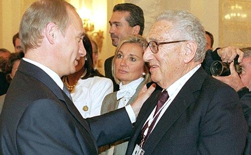 Opening ceremony of the 112th Session of the International Olympic Committee (IOC). President Putin with Henry Kissinger, former US Secretary of State, honorary IOC member.