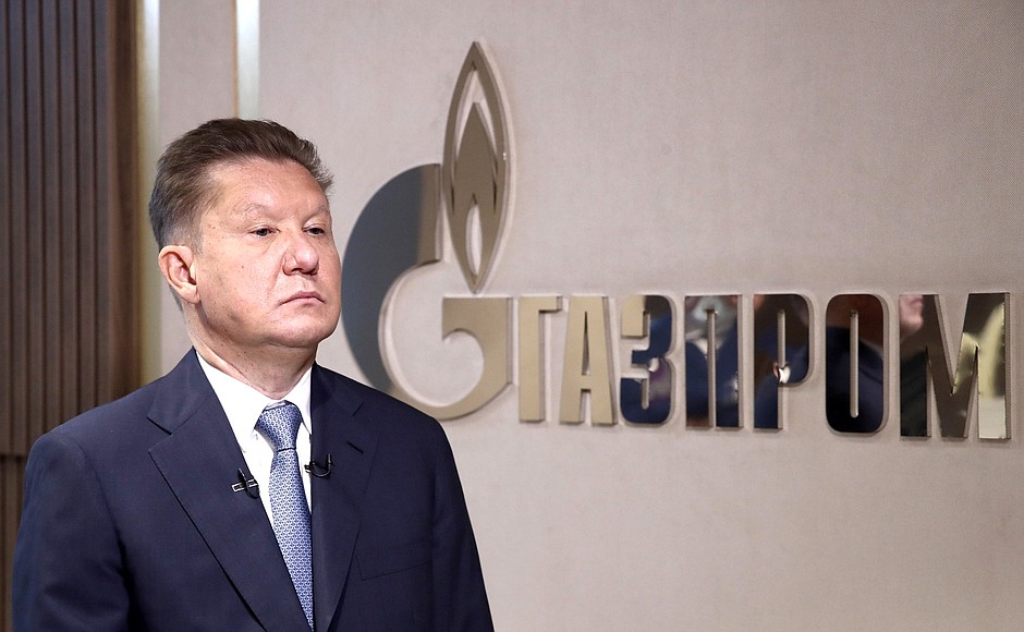 Председатель правления ПАО «Газпром» Алексей Миллер в ходе церемонии запуска гелиевого хаба во Владивостоке (в режиме видеоконференции).