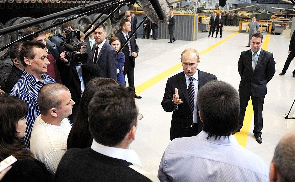 Meeting with workers at the Research and Production Corporation Uralvagonzavod.