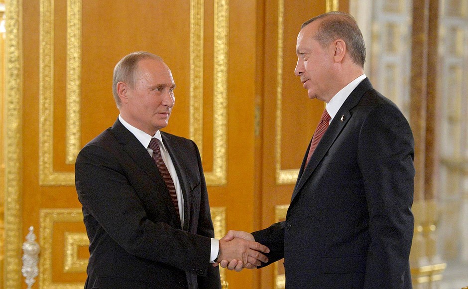 With President of Turkey Recep Tayyip Erdogan after Russian-Turkish talks.