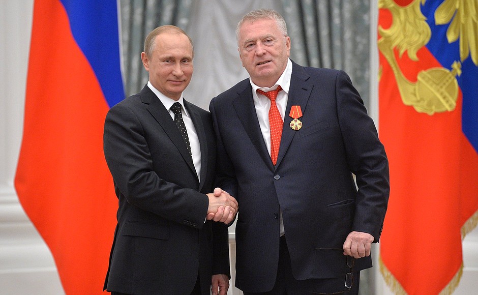 Leader of the LDPR political party Vladimir Zhirinovsky awarded the Order of Alexander Nevsky.