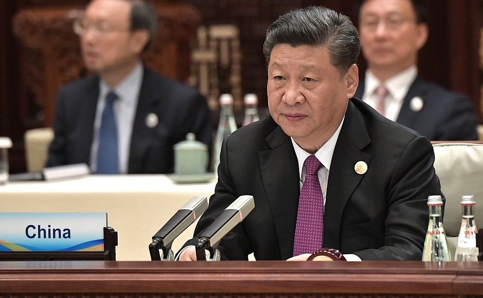 President of the People's Republic of China Xi Jinping before a roundtable discussion at the Belt and Road Forum for International Cooperation.