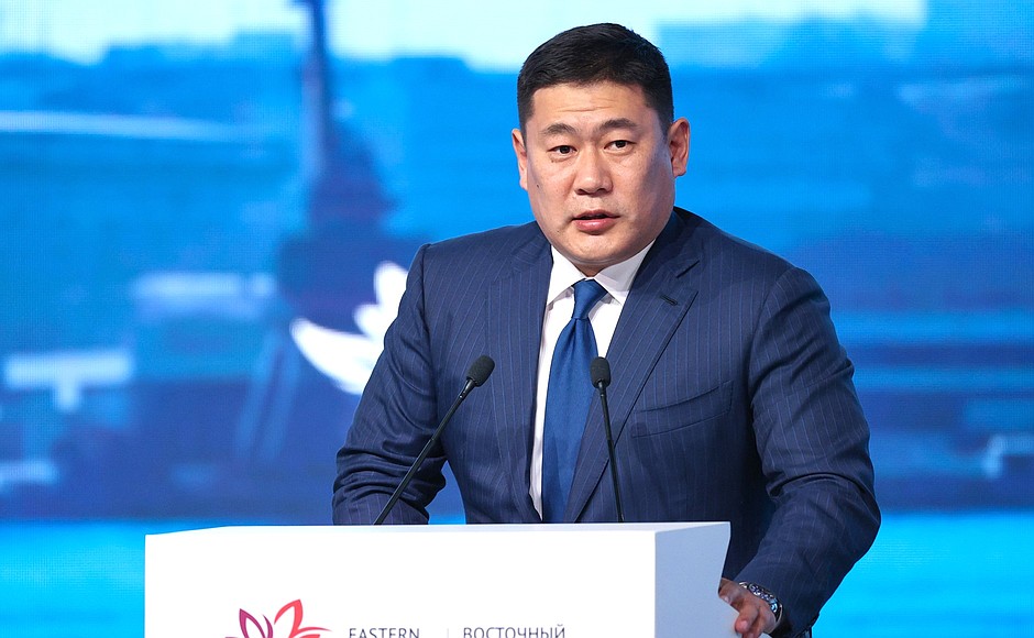 Prime Minister of Mongolia Luvsannamsrain Oyun-Erdene at the Eastern Economic Forum plenary session.
