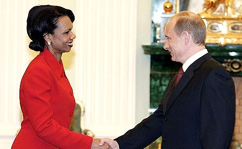 At the meeting with U.S. Secretary of State Condoleezza Rice.