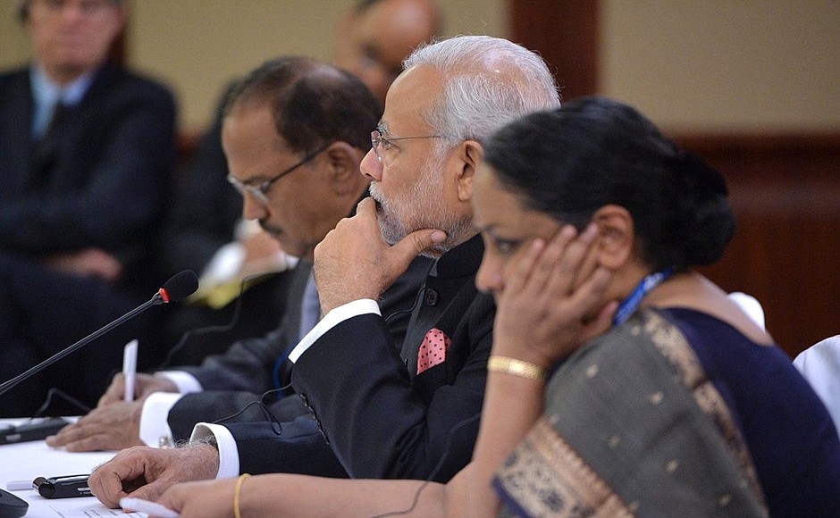 At the meeting of BRICS heads of state and government. Prime Minister of India Narendra Modi (centre).