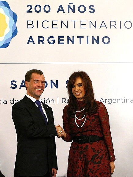 With President of Argentina Cristina Fernandez de Kirchner at news conference following Russian-Argentine talks.