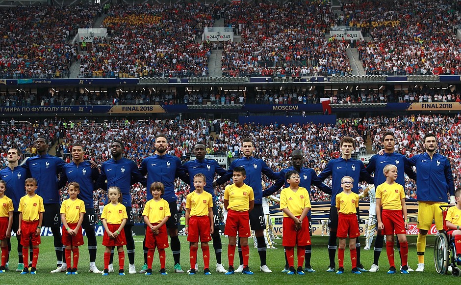 Team France before the final match of the 2018 World Cup.