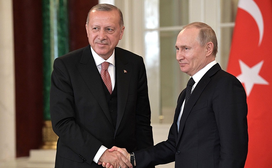 With President of Turkey Recep Tayyip Erdogan after a news conference following Russian-Turkish talks.