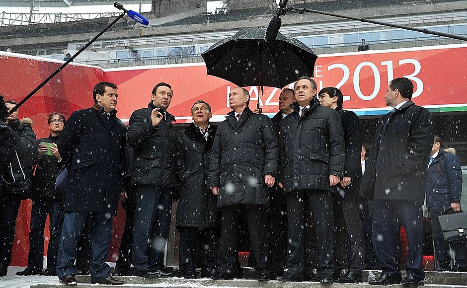 Inspecting the Kazan Arena soccer stadium, where construction is close to completion.