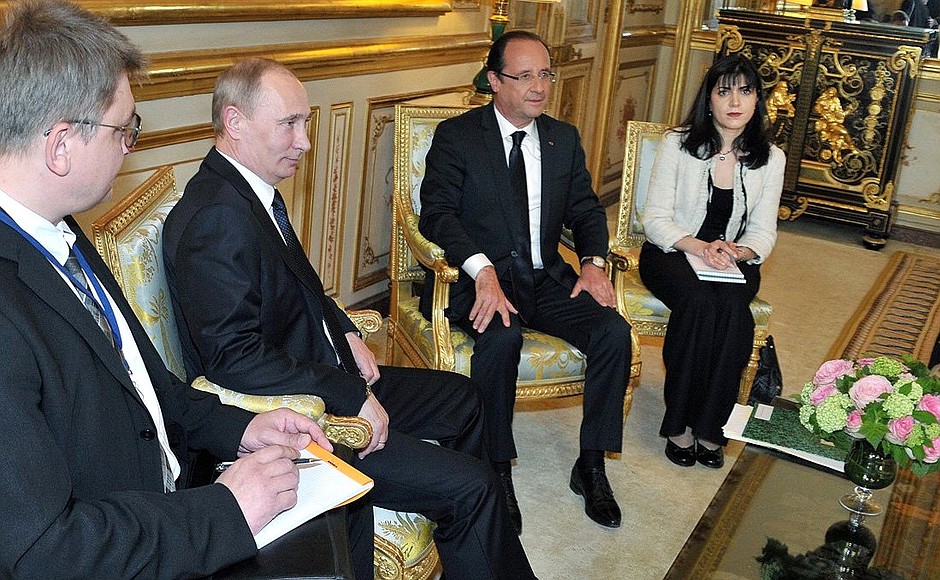 During a meeting with President of France Francois Hollande.