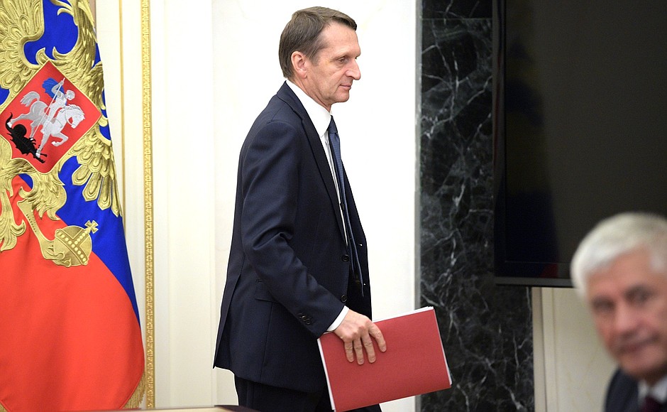 Before the meeting with permanent members of the Security Council. Director of the Foreign Intelligence Service Sergei Naryshkin.