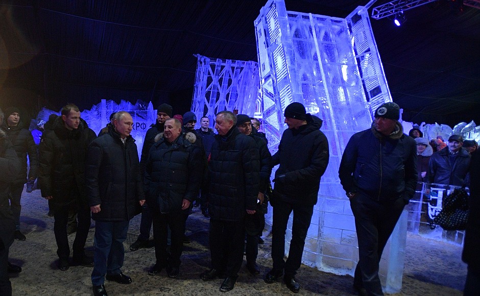 At the Around the World ice sculpture festival at the Peter and Paul Fortress.