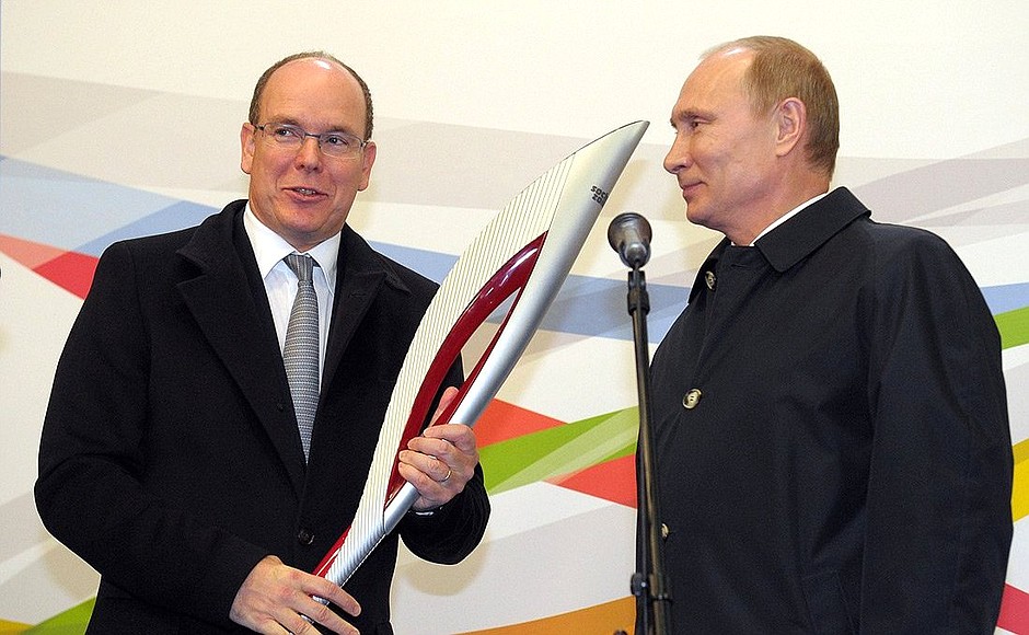 Vladimir Putin presented Prince Albert II of Monaco with the Sochi 2014 Olympic torch.