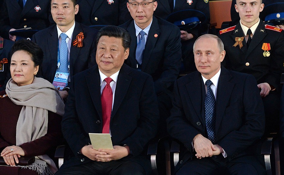 At a gala concert marking the 70th anniversary of Victory in the Great Patriotic War of 1941–1945. With President of China Xi Jinping and his spouse.