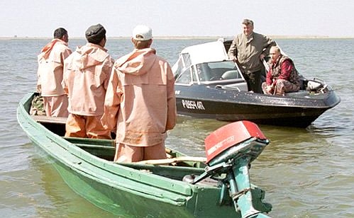 President Putin during a meeting with fishermen in the Volga delta.